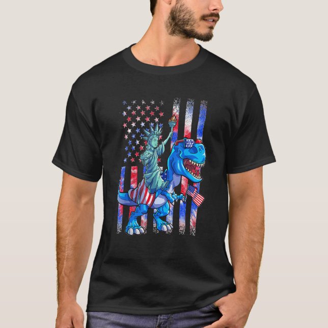 Dino Statue Of Liberty 4th Of July Shirt Boys Amer (Vorderseite)