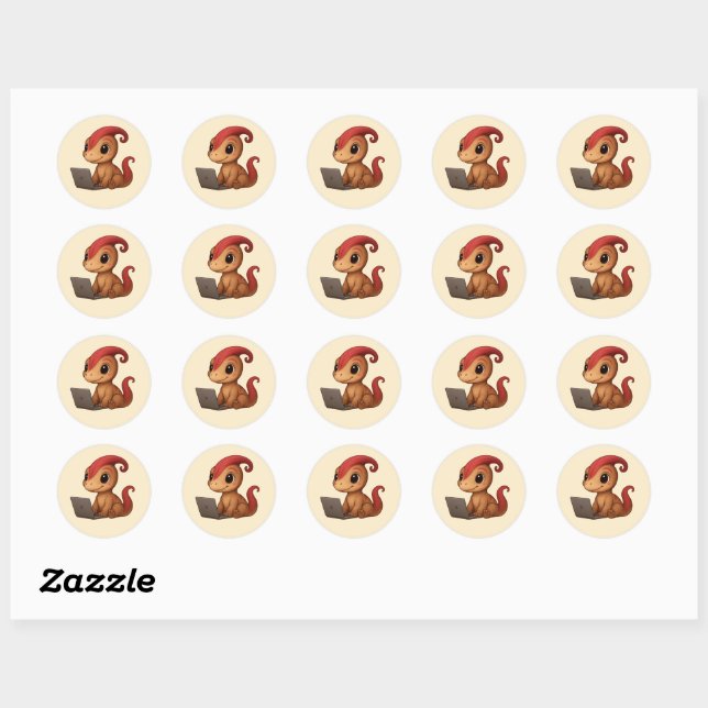 Dino Sticker Sheet – Dino Kammli am Laptop (Blatt)