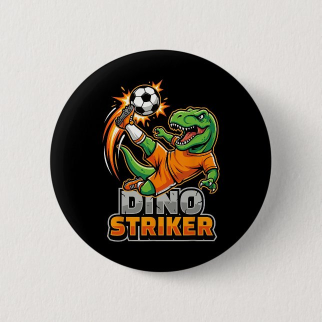 Dino Striker T-Rex Fußball Kick lustiger Dinosauri Button (Vorderseite)