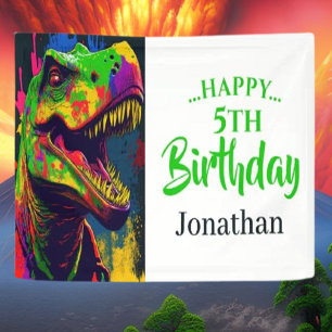 Dino T- Rex Birthday White Banner