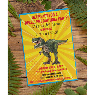 Dino T-Rex Dinosaur Funny Birthday Farbiger Spaß Einladung