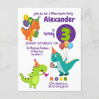 Dino-tastic 3 Jahre alt Geburtstagsparty Postcard Postkarte
