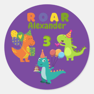 Dino-tastische 3-jährige Geburtstagsparty Runder Aufkleber