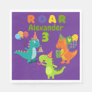 Dino-tastische 3-jährige Geburtstagsparty Serviette