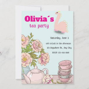 Dino Tea Party Geburtstagseinladung für Mädchen Einladung