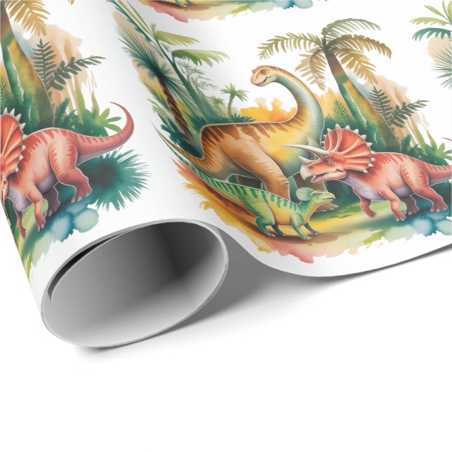 Dino-Themen-Jungen-Geburtstagsfeier Geschenkpapier (Rolleneckpunkt)
