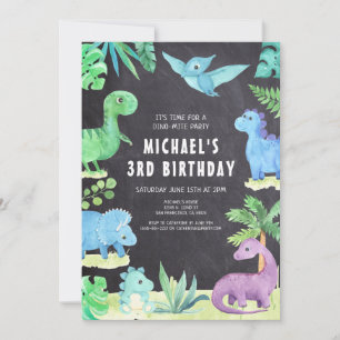 Dino Three Trex Boy 3. Dinosaur Geburtstag Einladung