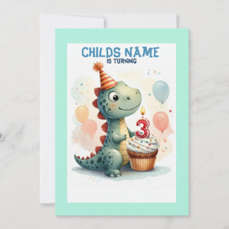 Dino Turning 3 Geburtstag Einladung