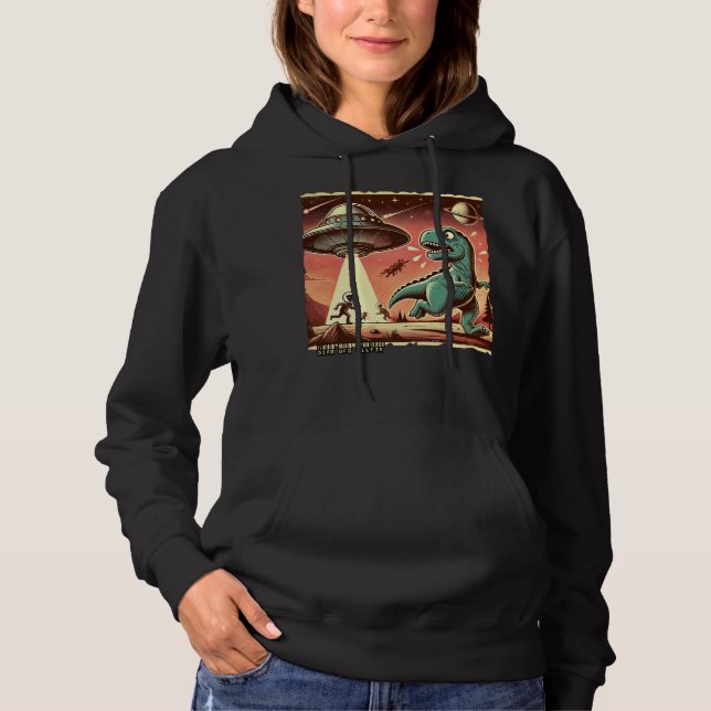 Dino UFO Selfie: Vintage Panik (Frauenhorodie) Hoodie (Vorderseite)