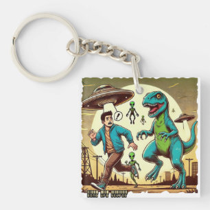 Dino-UFO-Selfie: Vintage Panik (Schlüsselanhänger- Schlüsselanhänger