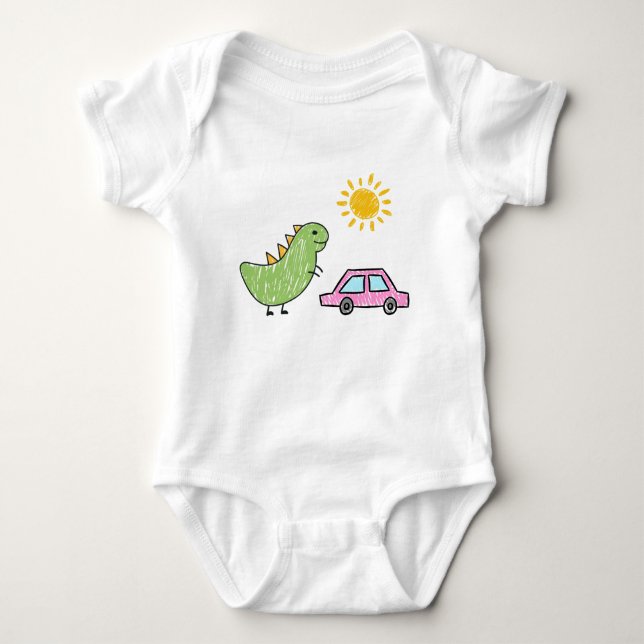 Dino und das rosa Auto Baby Strampler (Vorderseite)