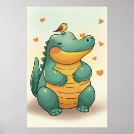 Dino und kleiner Vogel Poster