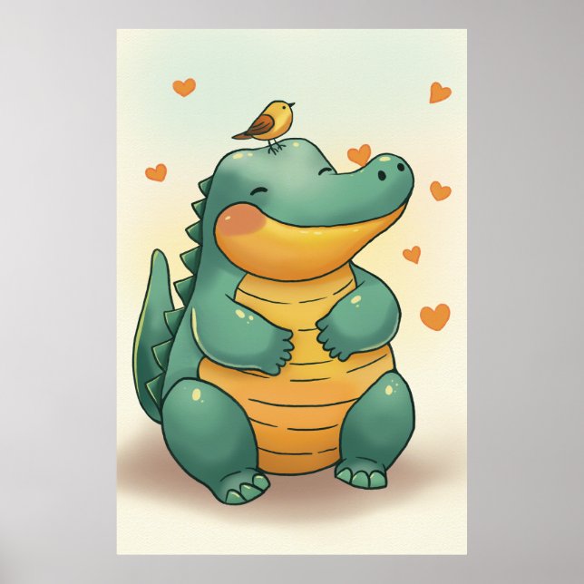 Dino und kleiner Vogel Poster (Vorne)