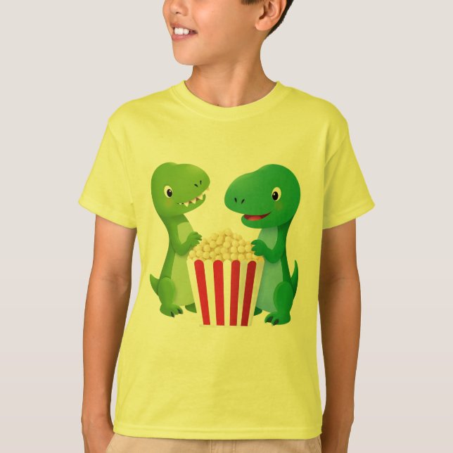 Dino und Popcorn T-Shirt für Kinder (Vorderseite)