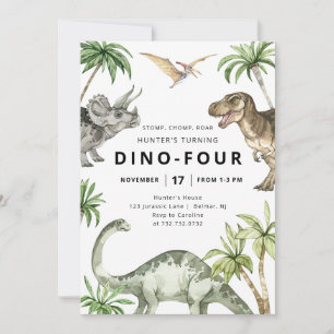 Dino-Vier-Dinosaurier-Geburtstagseinladung Einladung