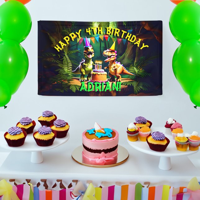 Dino vier Dinosaurier Geburtstagsgeschenk Banner (Dino four dinosaur happy birthday template banner cute party dinosaurs birthday banner personalized )