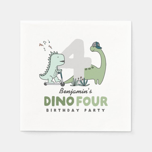 Dino-Vier-Geburtstagspartytücher Serviette (Vorderseite)