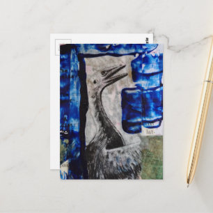 Dino-Vogel-Mixed-Media-Collage Postkarte