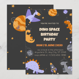 Dino-Weltraum-Geburtstagseinladung für Jungen zum Einladung