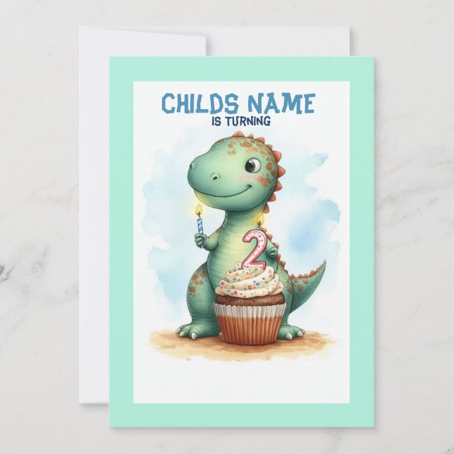 Dino wird 2 Geburtstag Einladung (Vorderseite)