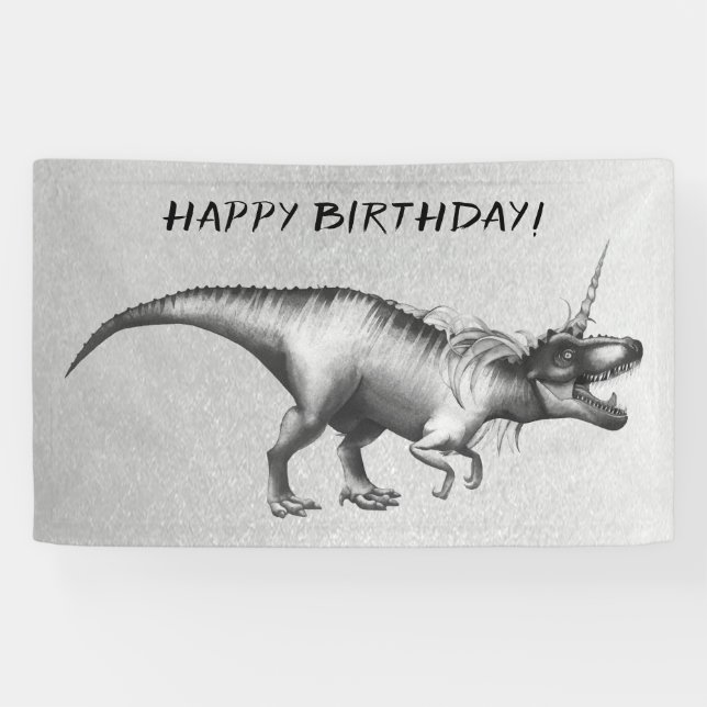 Dinocorn Chrome | Silver Unicorn Horned Dinosaurie Banner (Horizontal)