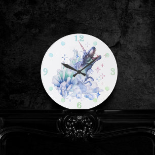 Dinocorn Crystal Dinosaur Unicorn Fantasy Unisaur Runde Wanduhr
