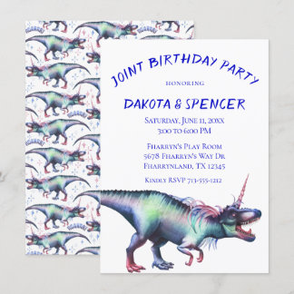 Dinocorn Joint Birthday Party | Unicorn Dinosaur Einladung