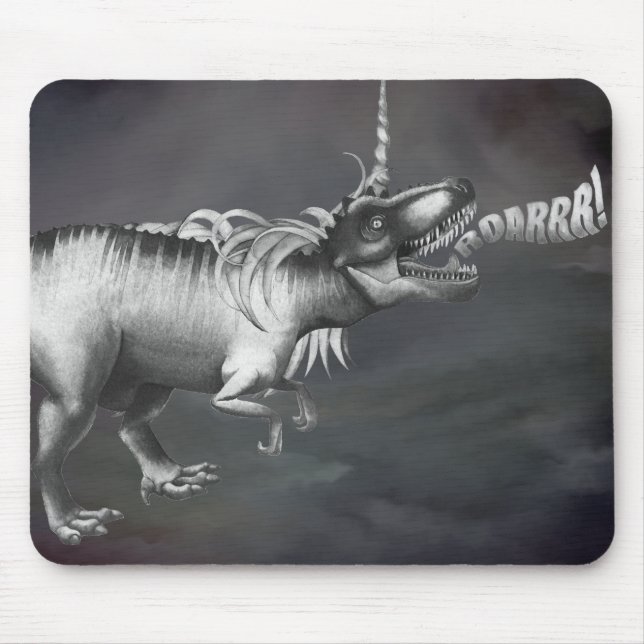Dinocorn Roar | Silver Monochrome Minimal Wordart Mousepad (Vorne)