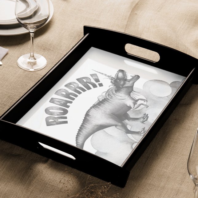 Dinocorn Roar | Silver Monochrome Minimal Wordart Seidenpapier (Von Creator hochgeladen)