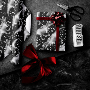 Dinocorn Silver Pattern Fantasy Black and White Geschenkpapier