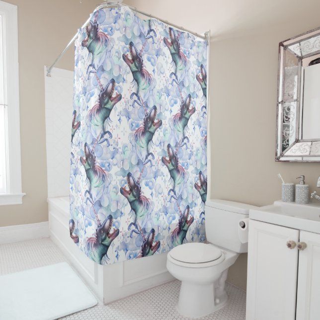 Dinocorn Wolken | Mystical Unicorn Horned Dinosaur Duschvorhang (Beispiel)