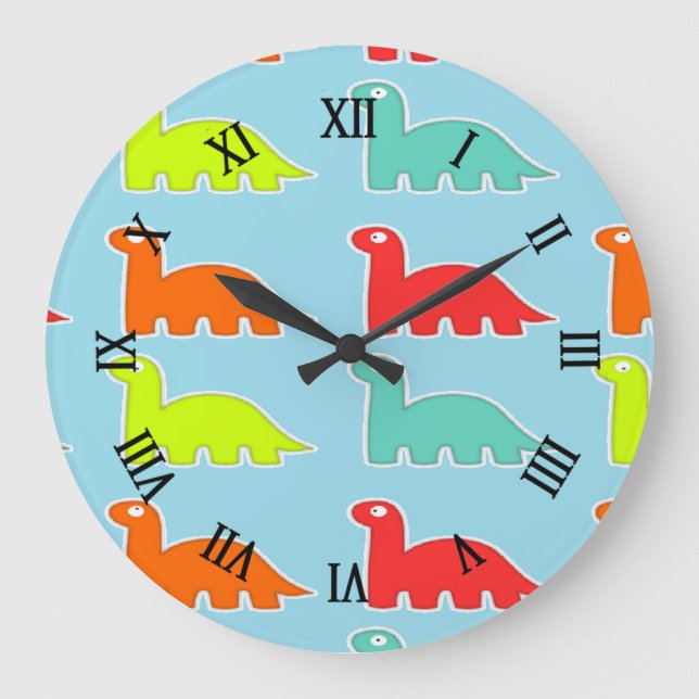 Dinos auf blau große wanduhr (Vorderseite)