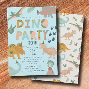 Dinos Boho Dino-Party-Tiere Geburtstag Blau Einladung