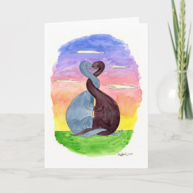 Dinos in Liebe: Valentinstag-Karte Feiertagskarte (Vorderseite)