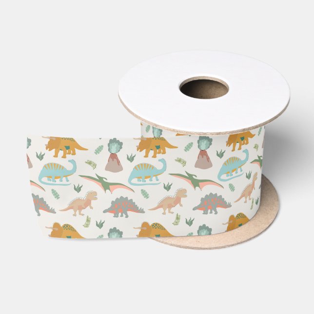 Dinos Kinder Handgezeichnet Boho Dinosaurier Muste Satinband (Spule)