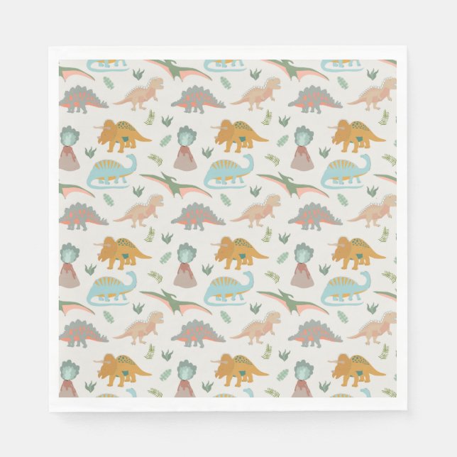 Dinos Kinder Handgezeichnet Boho Dinosaurier Muste Serviette (Vorderseite)