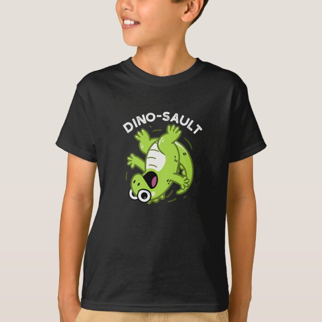 Dinosault Funny Dinosaur Pun Dark BG T-Shirt (Vorderseite)