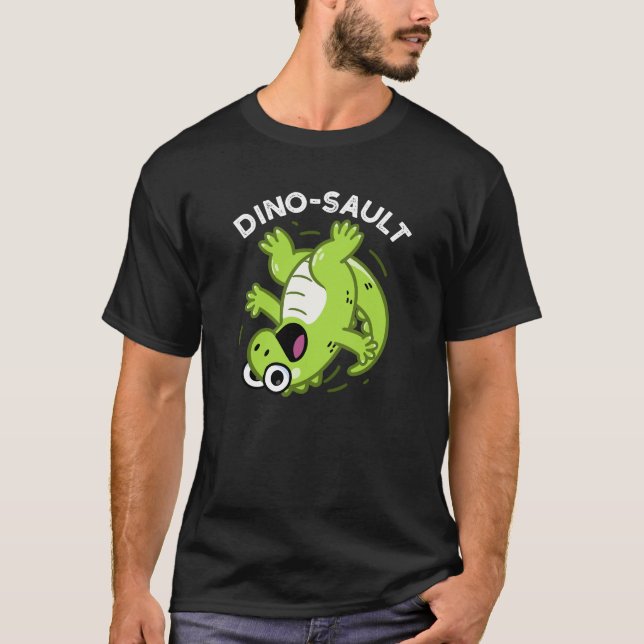 Dinosault Funny Dinosaur Pun Dark BG T-Shirt (Vorderseite)