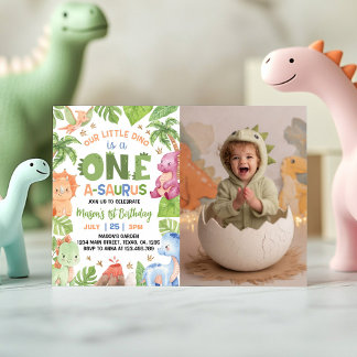 Dinosaur 1-A-Saurus 1. Geburtstags-Foto Einladung