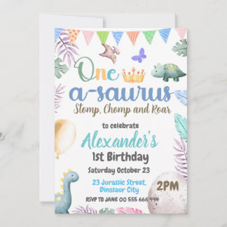 Dinosaur 1. Geburtstag 1-A-Saurus Boy Party Einladung