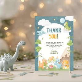 Dinosaur 1. Geburtstag Blau Dankeskarte
