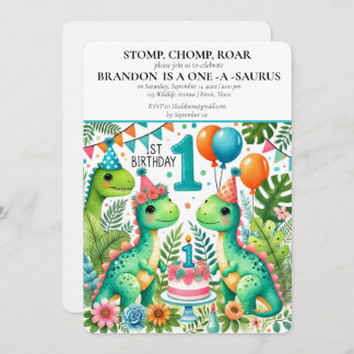 Dinosaur 1. Geburtstag Boy Stomp Chomp Roar Einladung