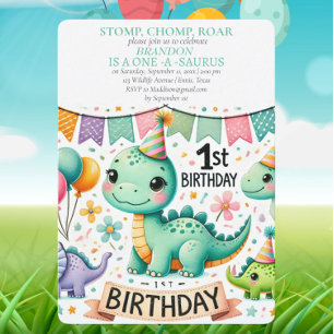 Dinosaur 1. Geburtstag Boy Stomp Chomp Roar Einladung