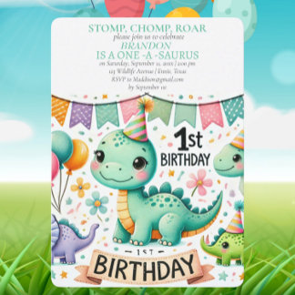 Dinosaur 1. Geburtstag Boy Stomp Chomp Roar Einladung