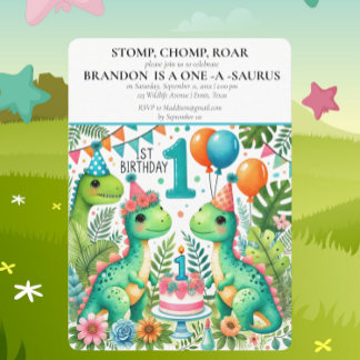 Dinosaur 1. Geburtstag Boy Stomp Chomp Roar Einladung