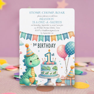 Dinosaur 1. Geburtstag Boy Stomp Chomp Roar Einladung