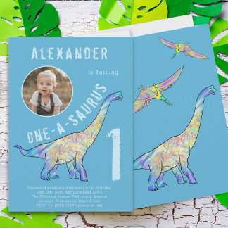 Dinosaur 1. Geburtstag Party Blau Einladung