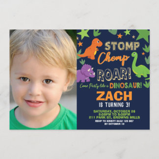 Dinosaur 1. Geburtstag Party Boy Stomp Chomp Roar Einladung