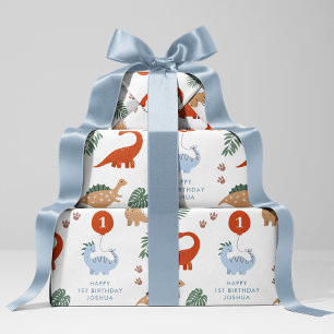 Dinosaur 1. Geburtstag Party Individuelle Name Geschenkpapier Set