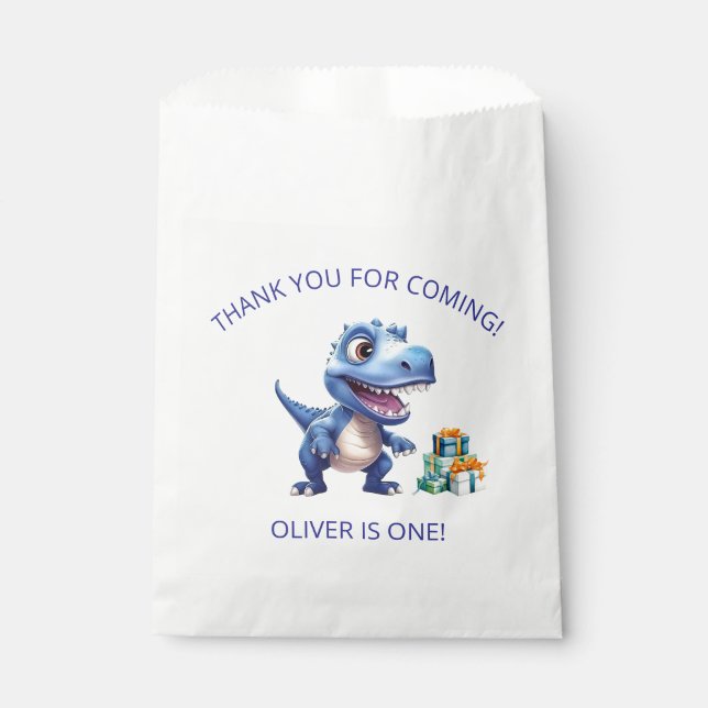 Dinosaur 1. Geburtstag personalisierte Geschenktüt Geschenktütchen (Vorderseite)